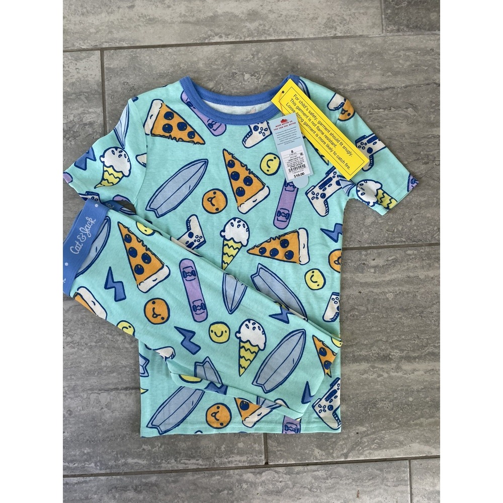 Food Game Kids Pj Set Size 8 Two Pieces Cat & Jack NWT Short Sleeve Long Pant